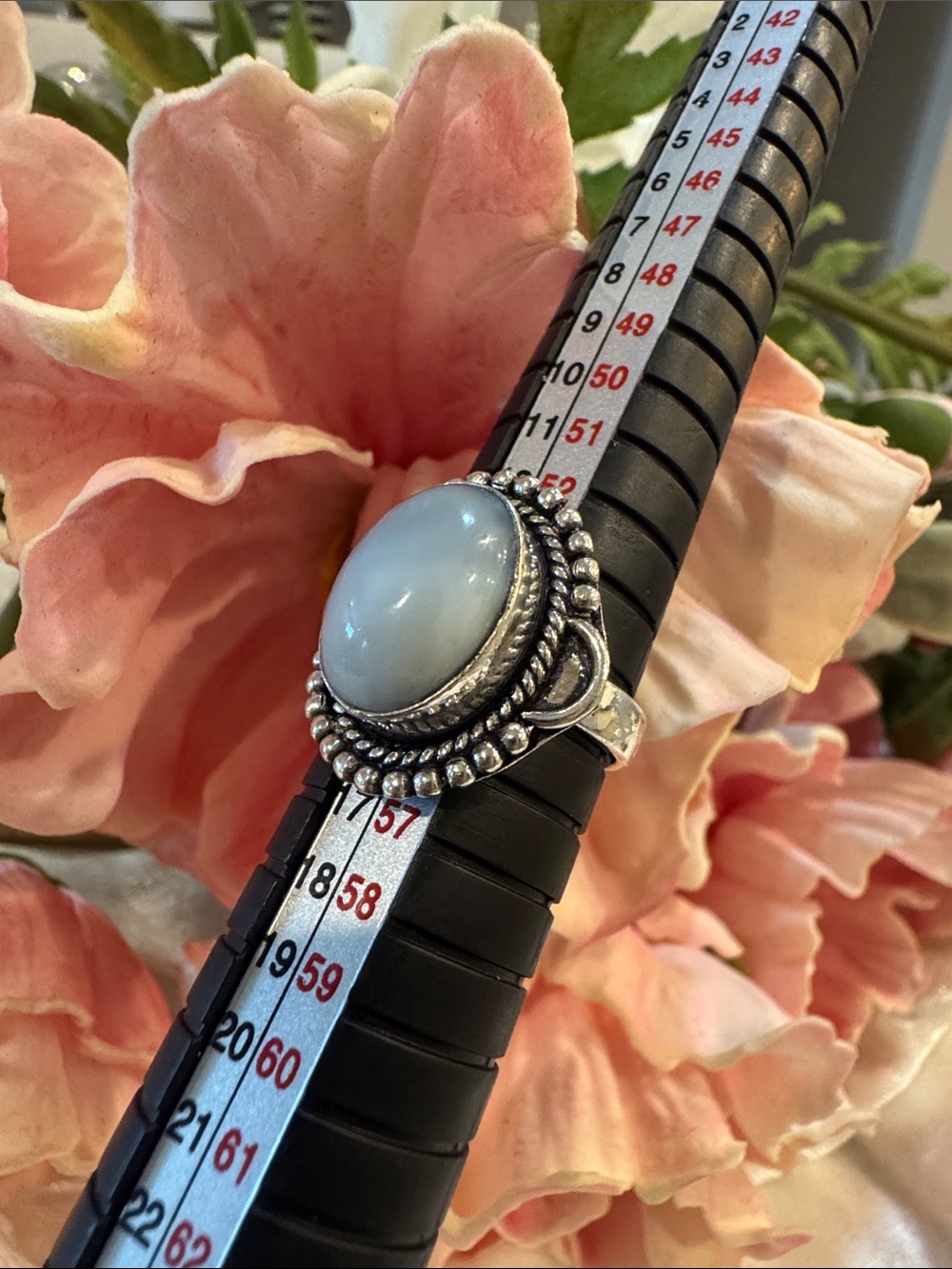 Silver Blue Moonstone Cabochon Ring - Women Jewelry